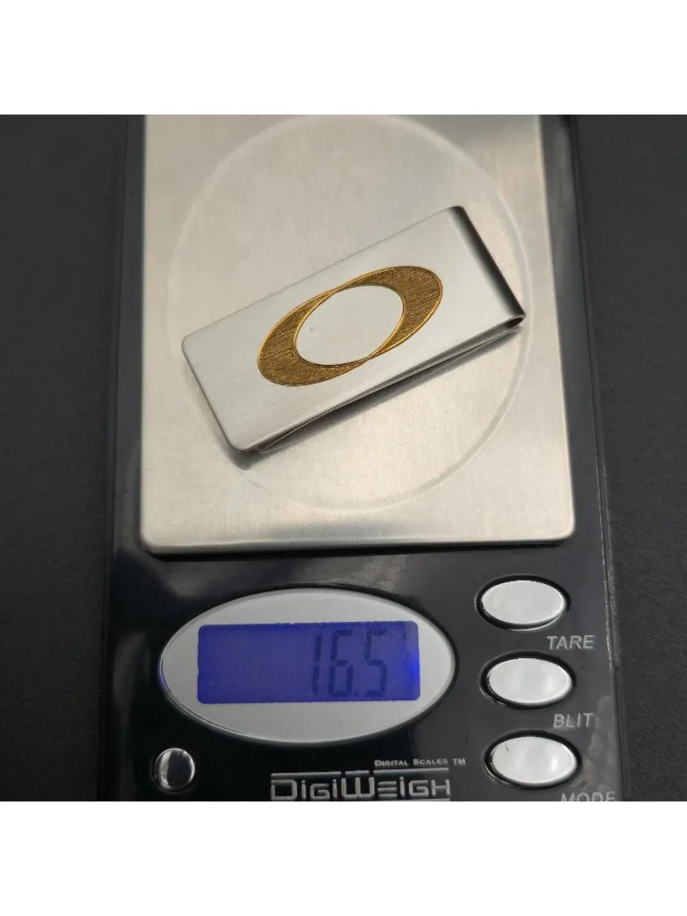 Oakley Stainless Steel Money Clip with Gold Logo Minimalist Cash Holder B1417